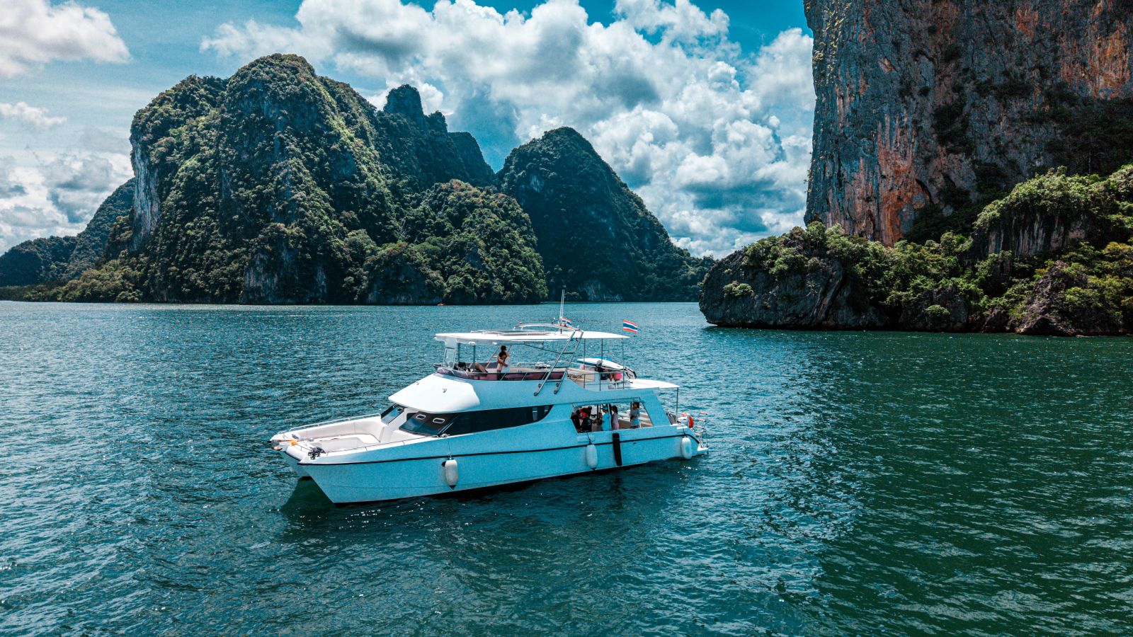 James Bond Luxury Boat in cove James Bond Luxury Boat in cove