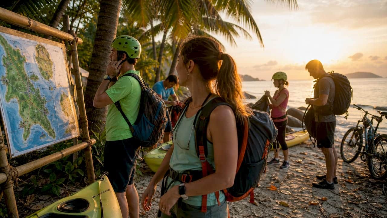 Adventurers preparing for multi-terrain tour