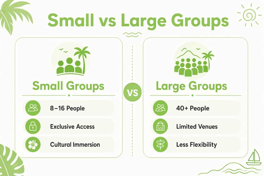 Infographic comparing small and large group tours