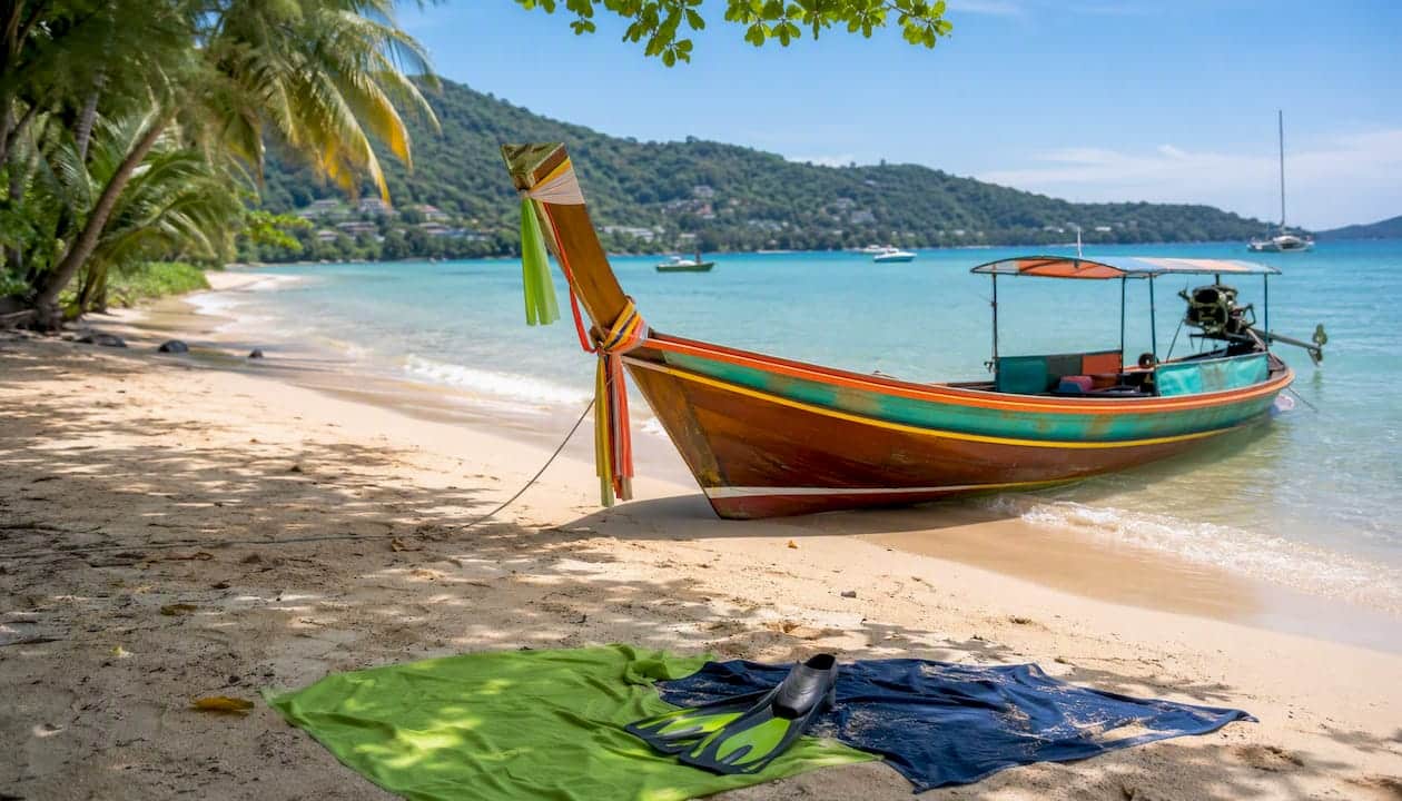 Longtail boat docked at Phuket pier