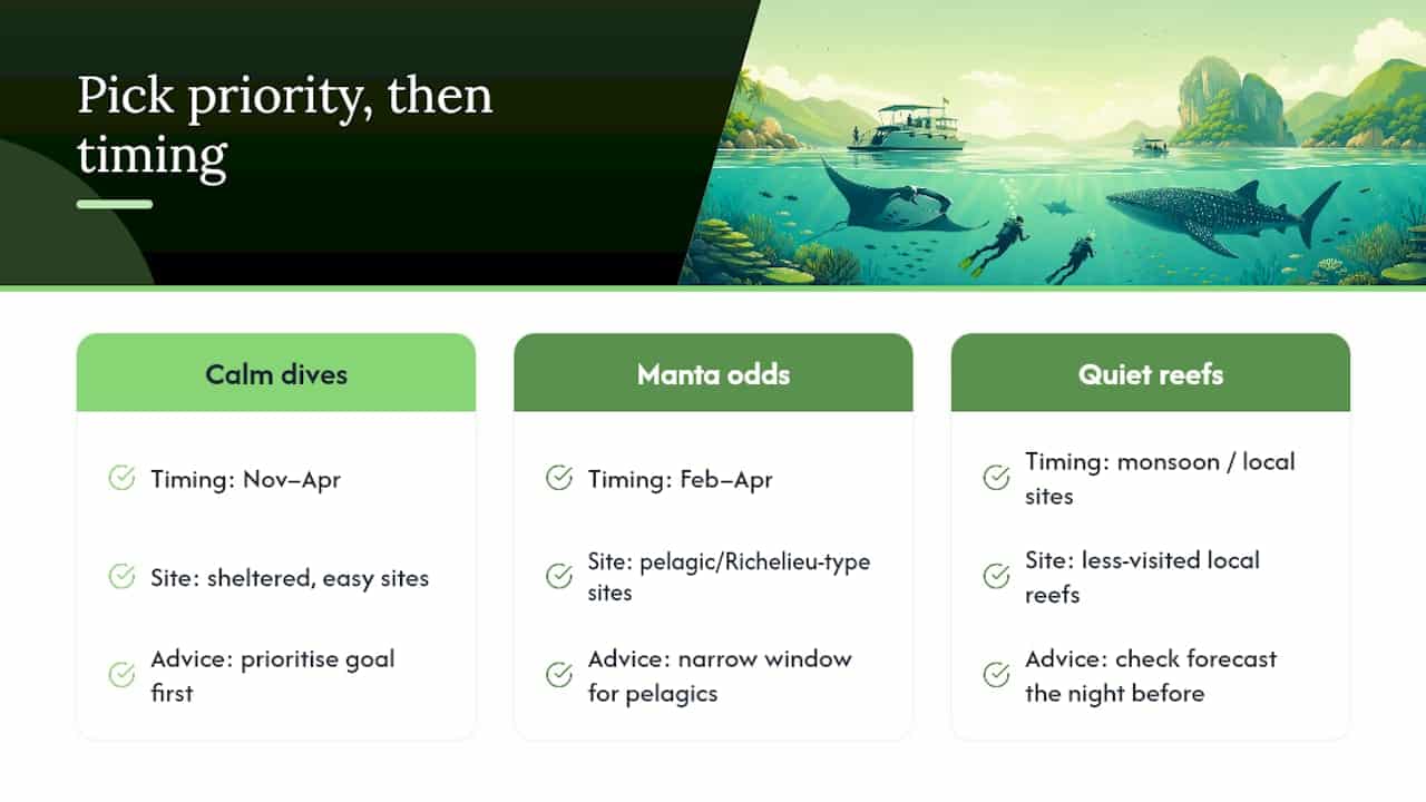 Three Phuket diving priorities compared