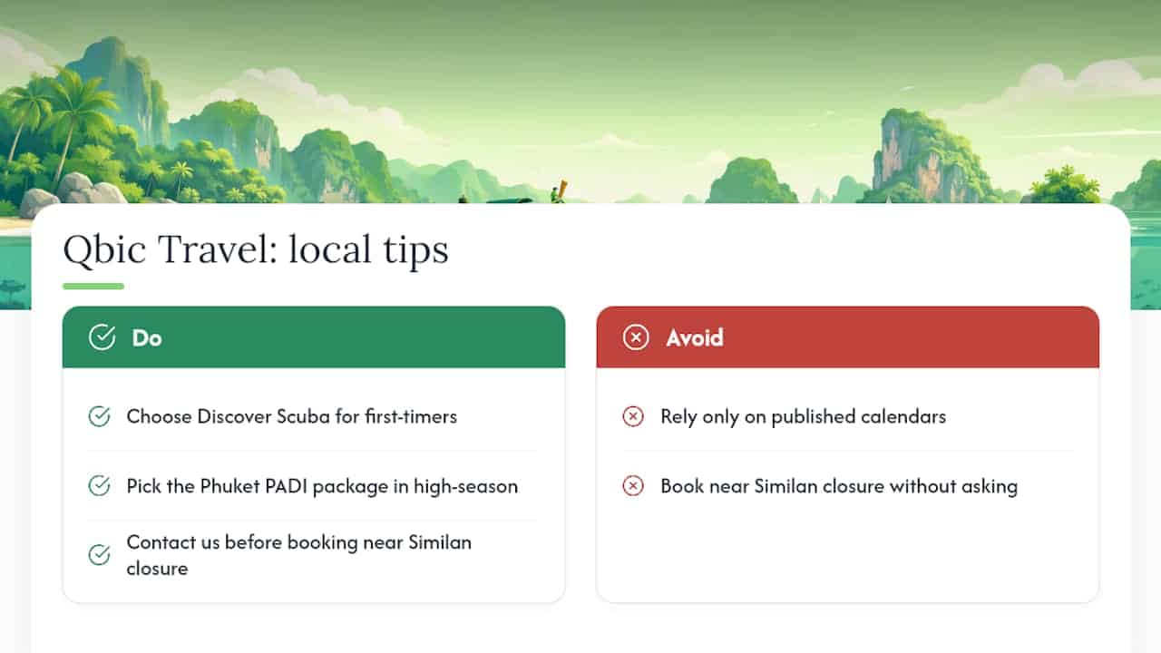 Qbic Travel's local take on the Phuket diving calendar — overview diagram