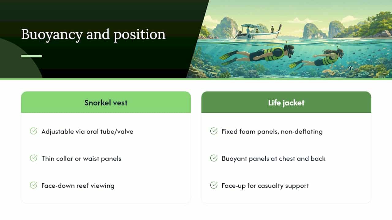 Snorkel vest and life jacket comparison