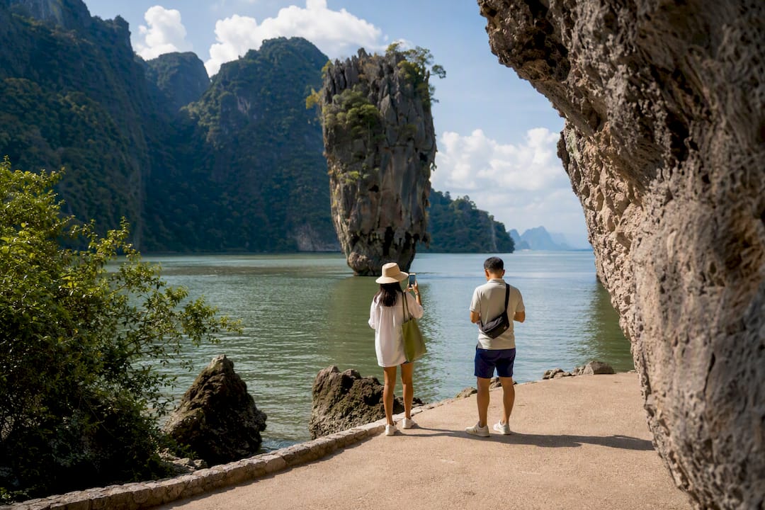 Ko Tapu limestone needle viewed from shore