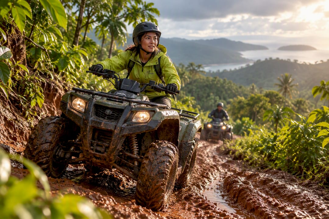 ATV rider navigating a muddy Phuket trail