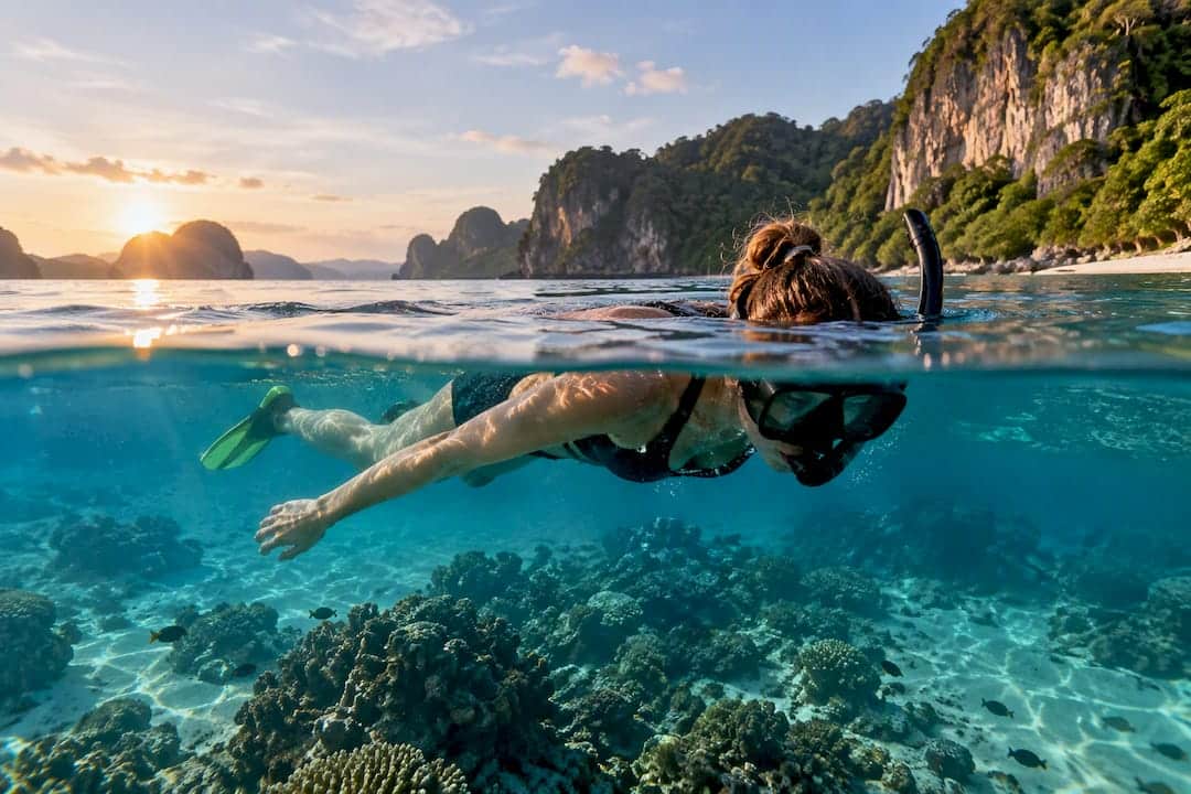 Snorkeller floating above Phuket reef