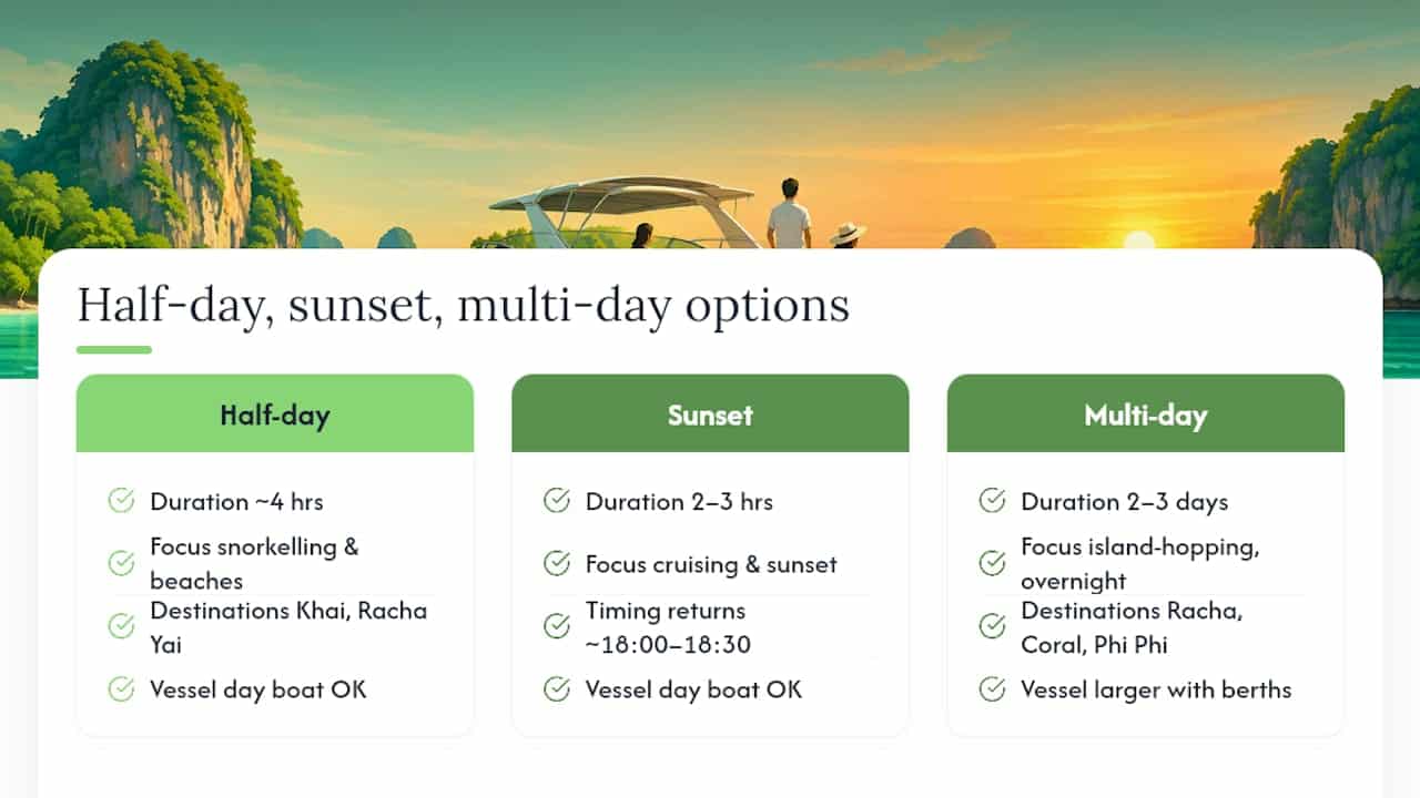 3. Half-day, sunset, and multi-day options — overview diagram