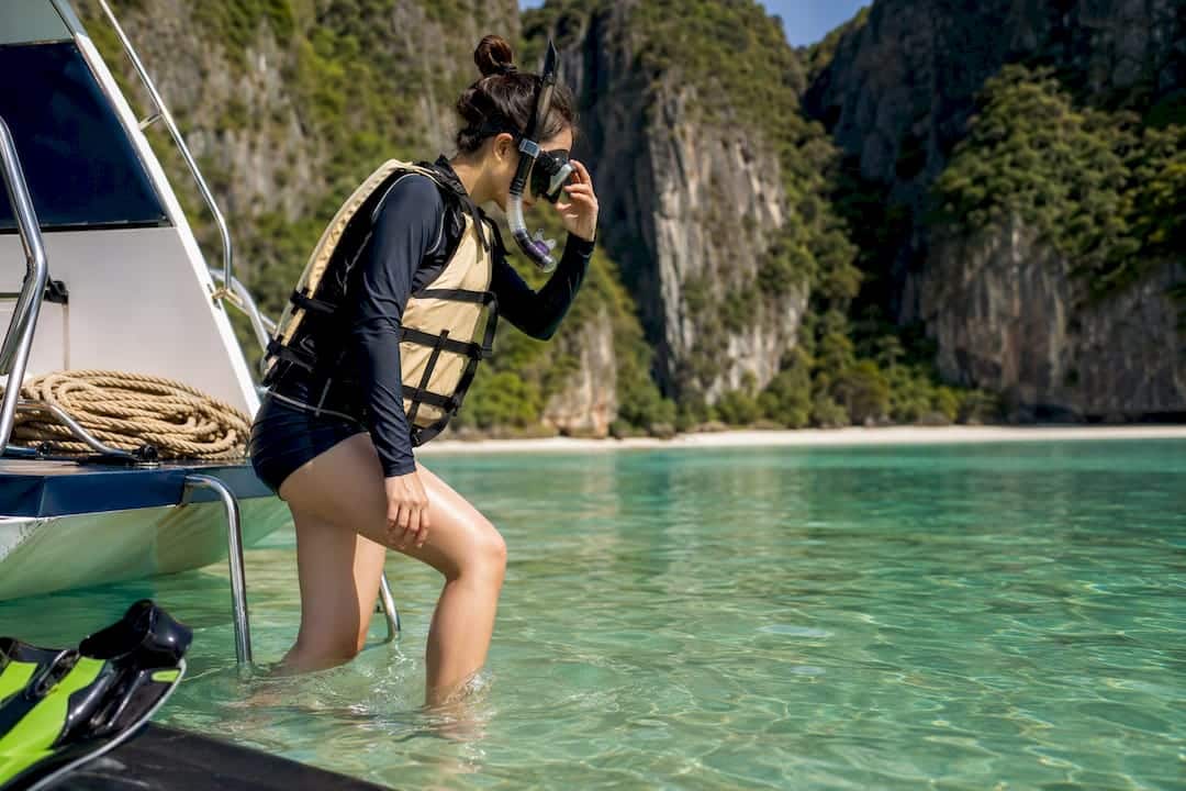 Traveler entering Maya Bay for snorkeling