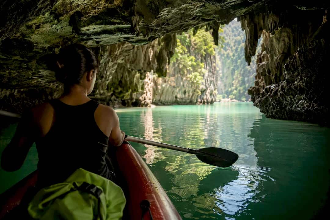 Canoeist entering Phang Nga lagoon