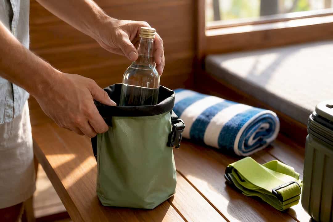 Sealed bottle packed inside dry bag