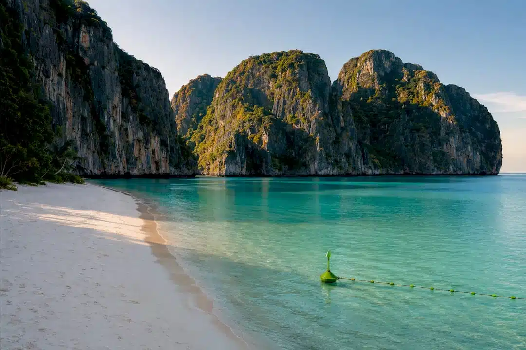 Empty Maya Bay shoreline during seasonal closure