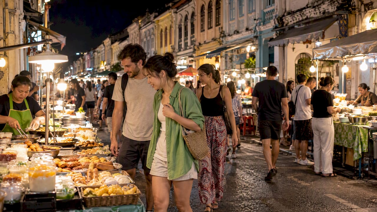 Visitors exploring Phuket Old Town night market
