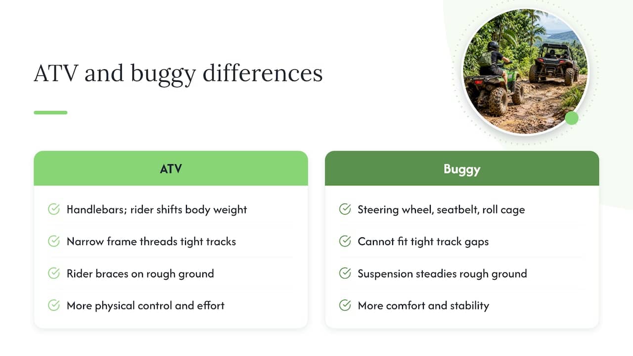 ATV and buggy differences across trail conditions