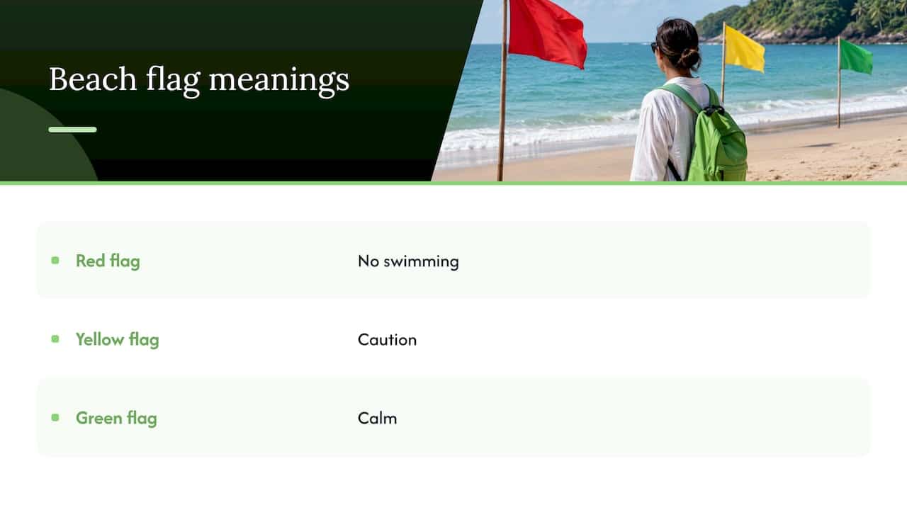 Red yellow and green beach flag meanings